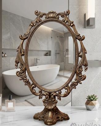Elegante Specchio da Tavolo in Bronzo Barocco