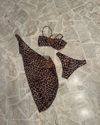 set costume e copricostumi leopardato. Tg S, nuovo