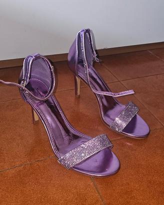 Sandali Lilla Metallizzati con Strass - Tacco 8cm 