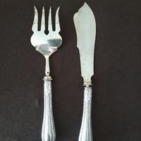 2 posate antiche per arrosti-manico in argento 800