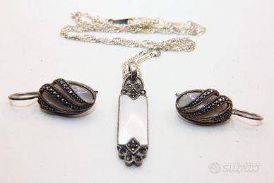 Parure orecchini collana ciondolo argento marcasit