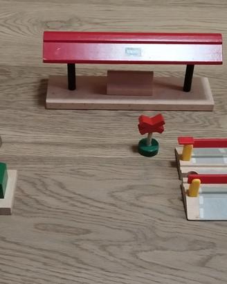 n.3 complementi pista treno di legno marca Ibrio