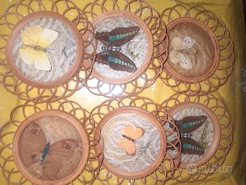 Sei sottobicchieri in legno e vetro con farfalle