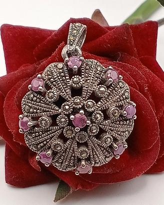 ciondolo art decò vittoriano argento 925 Rubini 