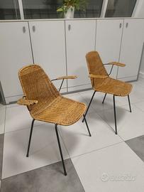 Coppia sedie Basket in vimini anni '50 di Franc