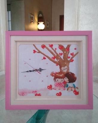 Quadro Punto Croce con Orologio Cameretta Bambini