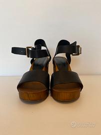 Sandali Bata, nuovi, neri e legno con cinturino
