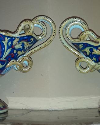 COPPIA Ceramica Gualdo Centrotavola  Lustro a Mano