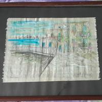 Quadro dipinto completo di cornice in legno e vetr