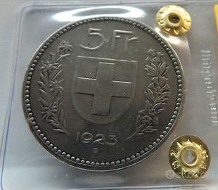 SVIZZERA 1923 - 5 FRANCHI Ag - GRANDE MODULO - SPL