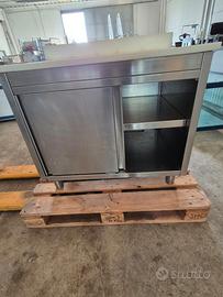TAVOLO INOX 2 ANTE PIANO IN TEFLON USATO