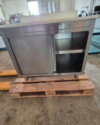 TAVOLO INOX 2 ANTE PIANO IN TEFLON USATO