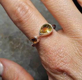 Anello in argento 925 regolabile e citrino natur. 