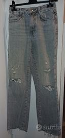 Jeans Zara High Waste Grigio Chiaro con Strappi