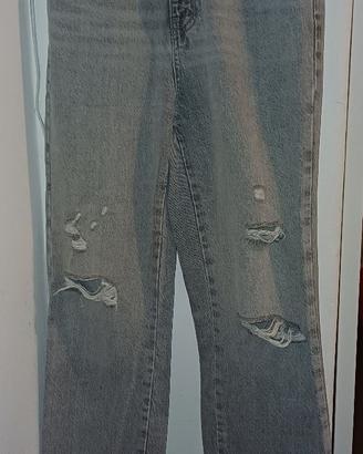 Jeans Zara High Waste Grigio Chiaro con Strappi