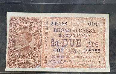 Banconota 2 Lire 1914 seie 001 rarissima periziata