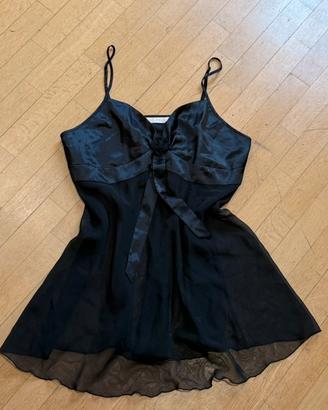 Top nero Y2K vintage in raso e tessuto trasparente