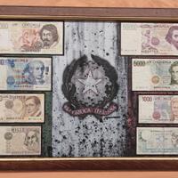 Quadro Banconote lire italiane autentiche 100.000 