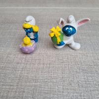 Coppia di puffo pasquale con uovo 1982  puffetta