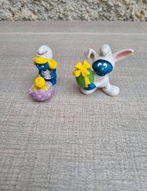 Coppia di puffo pasquale con uovo 1982  puffetta