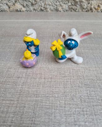 Coppia di puffo pasquale con uovo 1982  puffetta