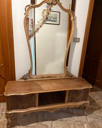 Mobile vintage in legno con specchiera sagomata