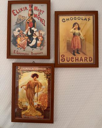 Lotto 3 quadretti pubblicitari vintage francia