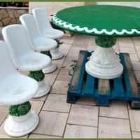 Tavolo Rotondo Bianco e Verde e 4 Sedie