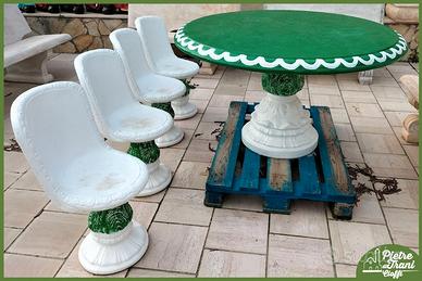 Tavolo Rotondo Bianco e Verde e 4 Sedie
