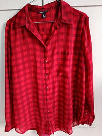 Camicia Mango rossa a quadri - Tessuto velato tra