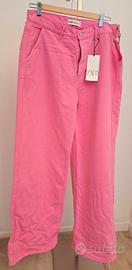 Pantaloni dritti fucsia a vita bassa