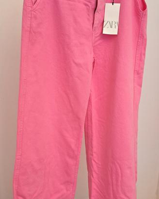 Pantaloni dritti fucsia a vita bassa