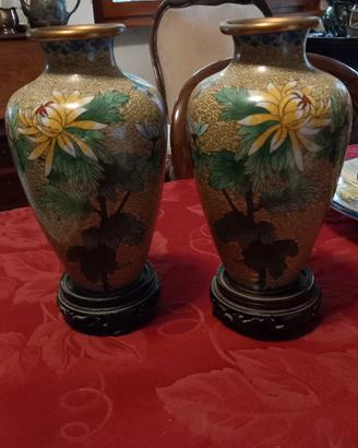 Coppia vasi Cloisonné fondo giallo