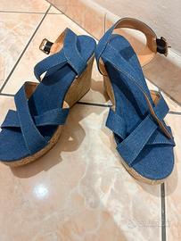 Sandali con zeppa in jeans, NUOVI
