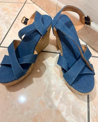 Sandali con zeppa in jeans, NUOVI