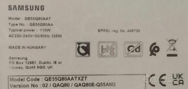 Ricambi TV Samsung QLED 55" QE55Q80AATXZT