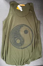 Maglia canotta donna verde cotone ying yang