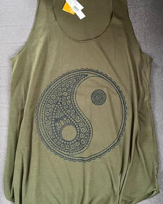 Maglia canotta donna verde cotone ying yang