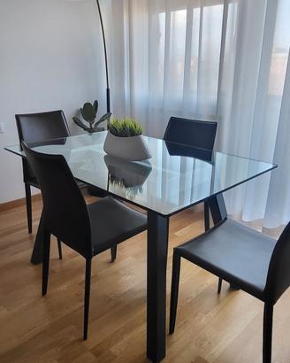 TAVOLO CALLIGARIS VETRO TRASPARENTE, GAMBE GRIGIO 