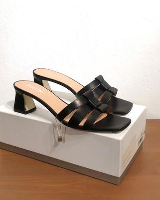 Sandali ciabattina, tacco, pelle, nero, Pollini,41
