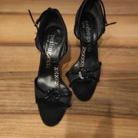 Scarpe luxury sandalo gioiello nero pelle e raso