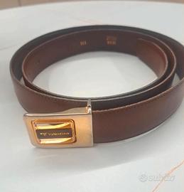 Cintura Valentino Vintage Vera Pelle Marrone con F