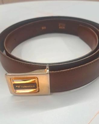 Cintura Valentino Vintage Vera Pelle Marrone con F