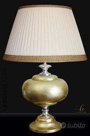 Lampada da tavolo classica in LEGNO FOGLIA ORO