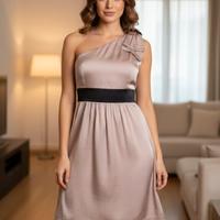 abito cerimonia in raso rosa cipria e nero 