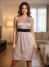 abito cerimonia in raso rosa cipria e nero 