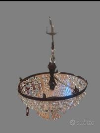 Lampadario gocce di cristallo e rame