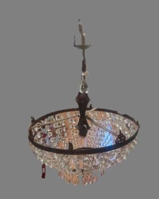 Lampadario gocce di cristallo e rame
