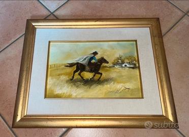 Quadro vintage firmato Drago - Cavaliere a cavallo
