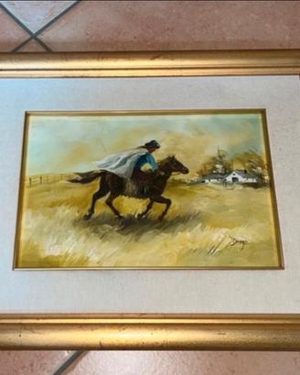 Quadro vintage firmato Drago - Cavaliere a cavallo